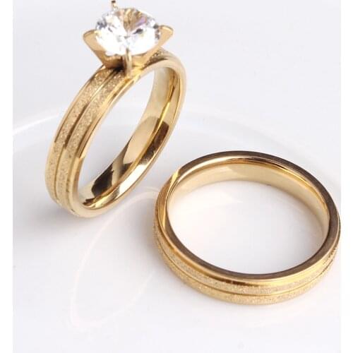 4mm fringe gold color Scrub zircon couple wedding rings for men women lovers 316L Stainless Steel wholesale