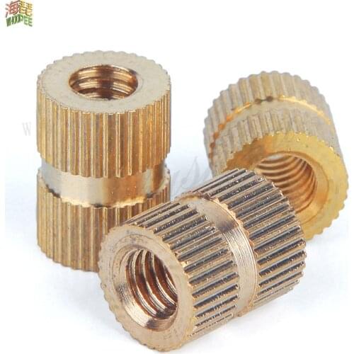 5/25X M2 M2.5 M3 M4 M5 M6 M8 M10 Solid Brass Pure Copper Metric Thread Injection Molding Knurl Insert Nut Nutsert Embedded Nut