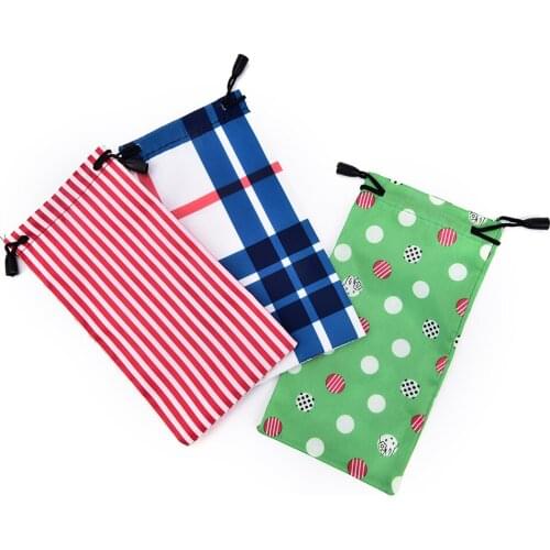 5pcs/lot Polyester 175gsm Pull Ropes Glasses Bag Sunglass Eyewear Glass Cloth Bag Pouch Random Color 18*9cm