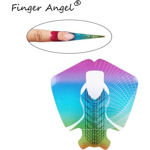 Finger Angel 50/100/500pcs PVC Rainbow Fish Shape Nail Forms Nail Art Extension Tips Manicure Gel UV Tool FJH04