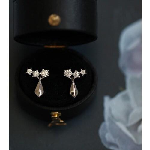 925 Sterling Silver 14K Gold French Simple Stud Earrings For Women Diamond Crystal Tassel Shiny Temperament Wedding Jewelry