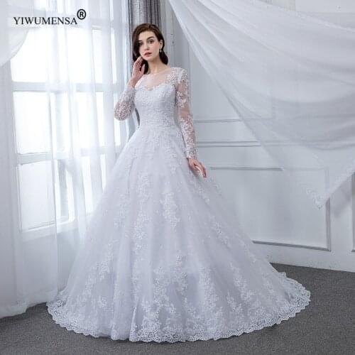 A16 Charming White Tulle Long Sleeves Boho Wedding Dress A Line Turkish Wedding Dresses Factory Customized Bridal Gown For Bride