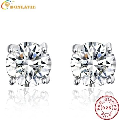 BONLAVIE 1Pair 6.4ct 925 Sterling Silver Stud Earrings Cubic Zirconia Studs Earrings Bijoux Brincos Fine Jewelry For Women Girl
