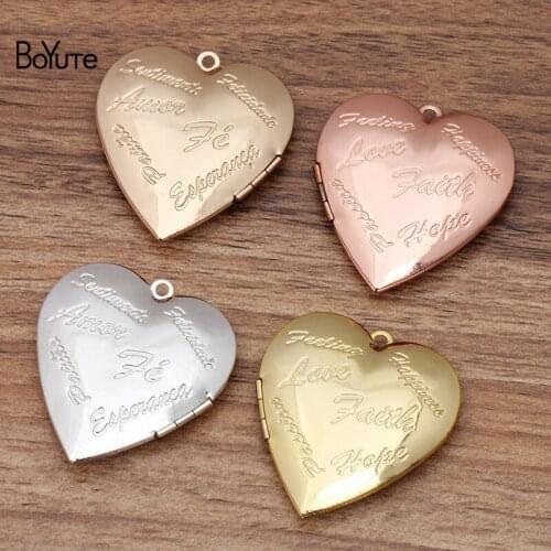 BoYuTe (4 Pieces/Lot) 40MM Big Metal Brass Floating Heart Locket Vintage Open Photo Locket Pendant Wholesale