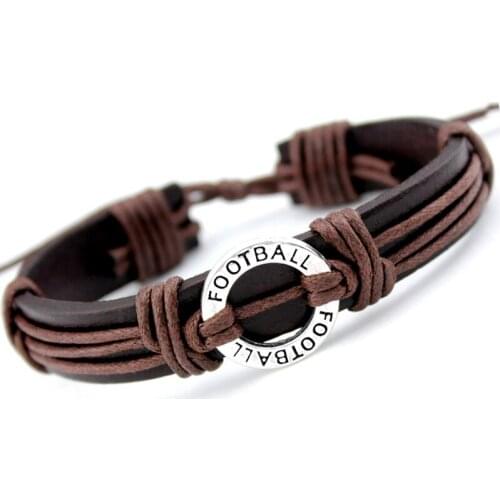 Football Soccer Softball Volleyball Lacrosse Hockey Basketball Swim Charm Brown Leather Bracelets Women Men Unisex Jewelry Gift