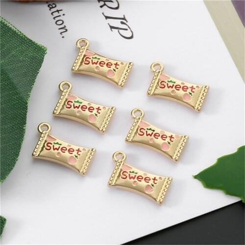 Julie Wang 5PCS Enamel Strawberry Candy Charms Alloy Artificial Sweet Pendant Bracelet Jewelry Making Accessory