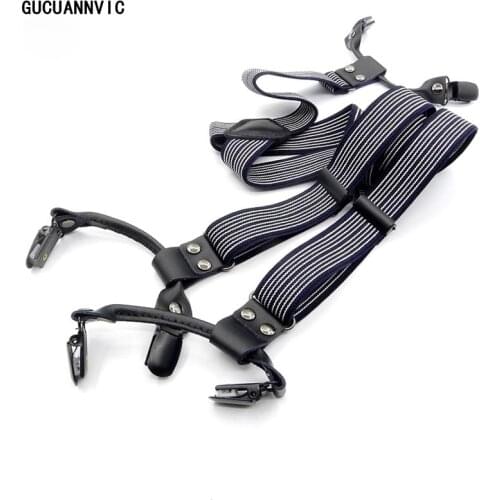 GUCUANNVIC fashion Black stripes with elastic straps british style leather suspenders men and women braces clip selection