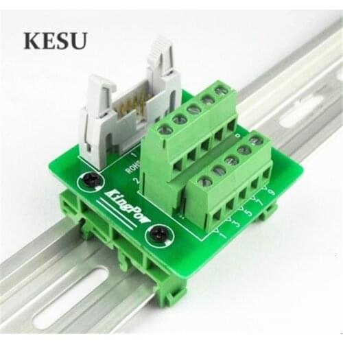 IDC10Pin 2.45mm IDC-10 Pin Male Connector to 10-Pin Terminal Block Breakout Board Adapter PLC Relay Terminals DIN Rail Mounting