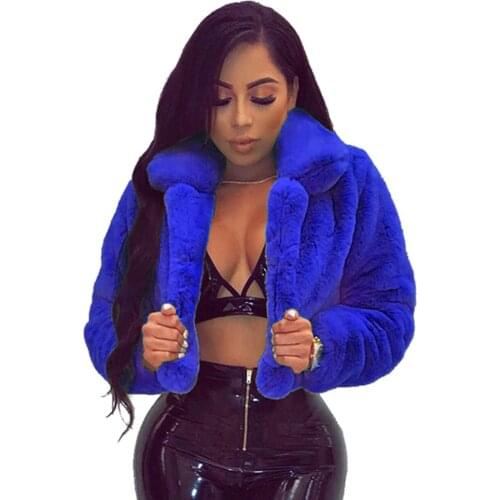 JRRY Sexy Warm Fluffy Faux Fur Coats Jackets Furry Fake Fur Women Cropped Jacket Open Stitch Overcoat 6 Colors Plus Size XXL