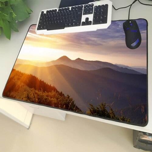 XGZ Landscape Large Size Mouse Pad Black Lock Edge Sunset Mountain Forest Pattern Laptop PC Table Mat Rubber Non-slip Universal