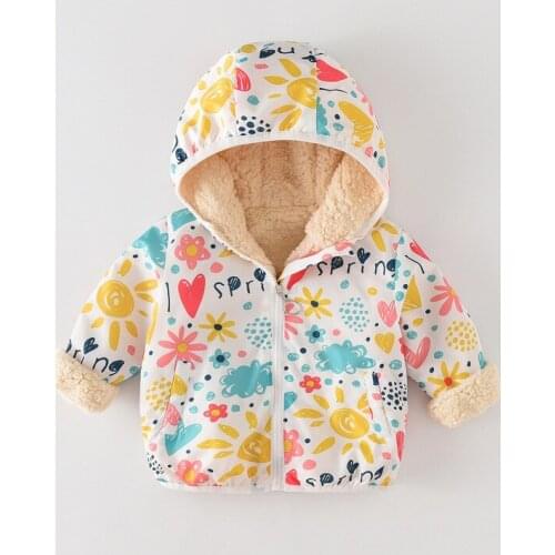 Boys Girls Jackets Autumn Winter Thicken Coats Hooded Printed Windbreaker For Girls 2 3 4 5 Years 2018 Fashion Children Clothes