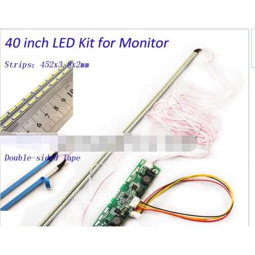 40 inch LED Aluminum Plate Strip Backlight Lamps Update Kit for LCD Monitor TV Panel 2 LED Strips 452mm Free Shipping