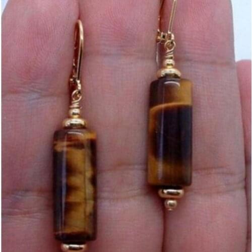 Hot Sell New Fashion Smooth Brown Tiger Eye Stone Natural stone Earrings -Bride jewelry