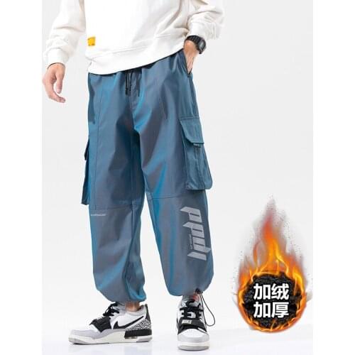Mens Winter Pants Thick Warm Cargo Pants Casual Fleece Pockets Fur Trouser Plus Size S-5XL Fashion Loose Baggy Joger Worker Male