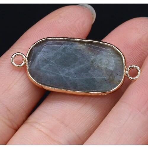 Natural Semi-precious Stone Rectangular Pink Crystal Double Hole Connector Pendant DIY Necklace Bracelet Making Jewelry15x35 Mm