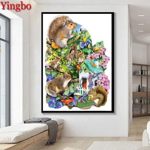 New arrival diy diamond painting squirrel family house embroidery rhinestones painting mosaic home decor,3d cross stitch kits
