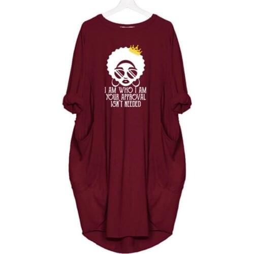 Queen I Am Who I Am Your Approval Isn't Needed Letter Print 2021 Summer Womens Dress Vintage 100% Cotton Dresses Clothing 5XL