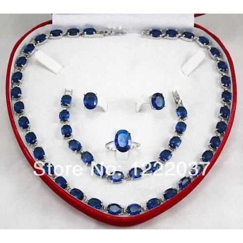 Wholesale blue Crystal CZ Gift Necklaces Bracelets Earring Rings Jewelry Sets +Box