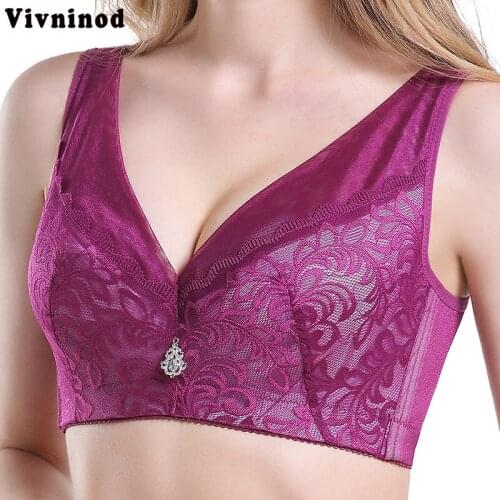 Plus Size Lace Bra Women Wire Free Push Up Sexy Ladies Bras Lace Bralette Lingerie Adjustable Extra-Elastic Breathable Bras 120E