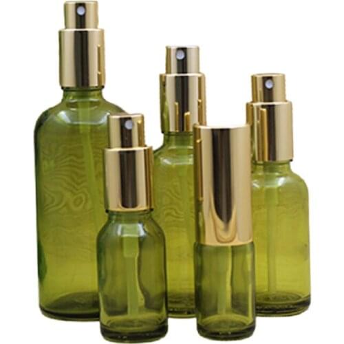 Empty 5~100ML Mist Spray Bottle Olive Green Glass Fine Mist Sprayer Cosmetic Packaging Oil Perfume Atomizer Spray Bottle 15pcs