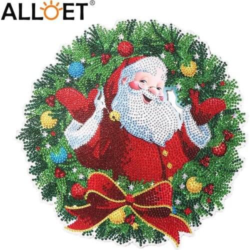 Christmas Crystal Wreath 5D DIY Diamond Painting Mosaic Kits Art Crafts Rhinestone Drawing Garland Door Wall Hanging Decor Gifts