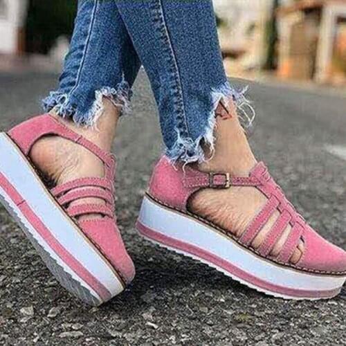 Platform Women Sandals 2021 New Summer Thick Bottom Ladies Flat Sandalies Fashion Buckle Strap Female Footwear Plus Size 35-43