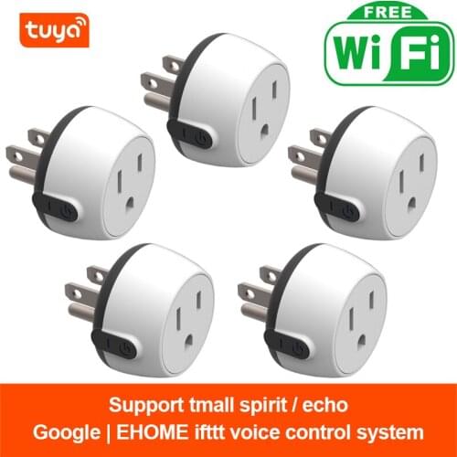 5pcs Smart Plug WiFi Socket US 10A Timing Function Tuya APP Control Work With Alexa Google Assistant 100-240V Dropshipping