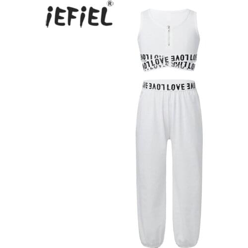 Kids Girls Gymnastics Tracksuits Pullover Sleeveless Vest Outfit Tank Crop Top with Pants Set for Sports Yoga Workout Fitness