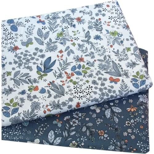 Syunss Navy Floral Printed Twill Cotton Fabric DIY Tissue Patchwork Telas Sewing Baby Toy Bedding Quilting Tecido The Cloth