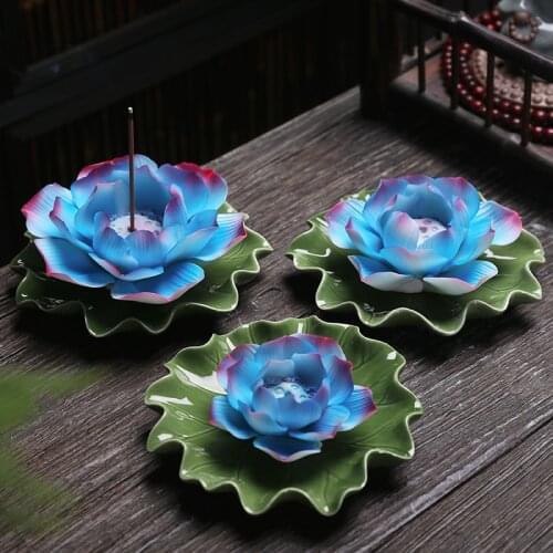 T Handmade Large Lotus Flower Incense Burner Multi-Color Line Incense Holder Tea Room Office Home Decoration Buddha Home Decor
