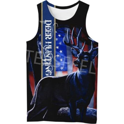 Tessffel 3D Printed Deer Hunting Hunter US Flag Forest Animal Summer Vest Harajuku Street Casual Clothing Top Style1