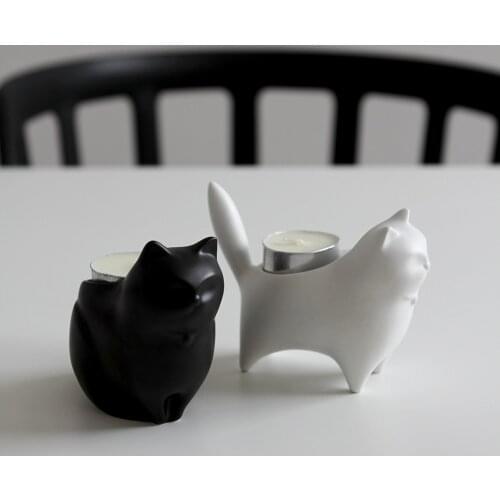 Japanese Candle Holder Modern Ceramic Cat Ornaments Creative Small Table Candlestick Dinner Portavelas Home Decoration ED50ZT