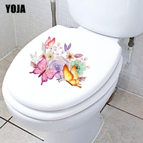 YOJA 22.8X18.5CM Modern Art Bedroom Home Decor Toilet Decal Wall Sticker Butterfly And Flower T3-1295