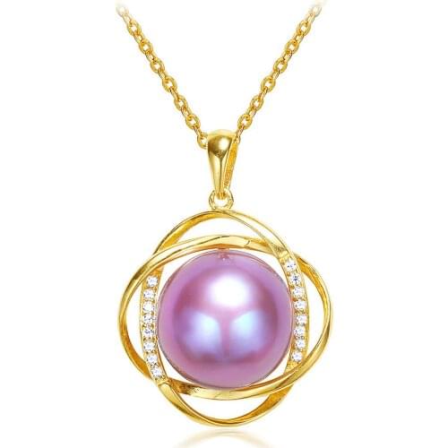 Elegant purple pearl &AAA zircon diamonds gemstones pendant necklaces for women 14k gold tone choker chain jewelry bijoux gifts