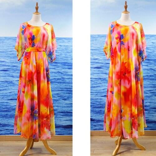 2021 spring summer new womens chiffon floral dresses popular stylish large size loose printed dress s675