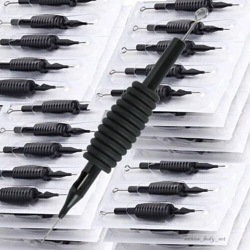 20pcs/lot Sterile Disposable Tattoo Needle With Black Handle Size 5F Single Row Straight Needle Body Painting