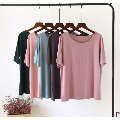 2021 Summer Tops Mujer Pijamas Solid Short Sleeve Sleepwear Women Plus Size O Neck Pajama T Shirts Loose Home Clothes Tee Tops