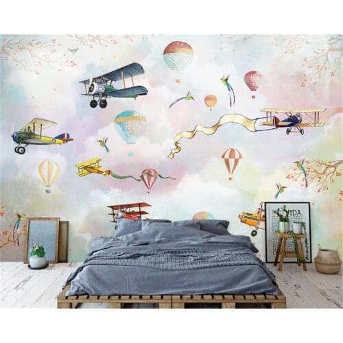 Beibehang Customized modern decorative painting silky wallpaper simple nordic cartoon hot air balloon background 3D wallpaper