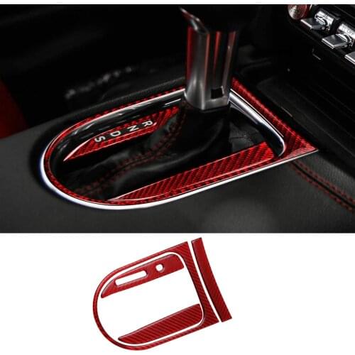 Real Carbon Fiber Center Console Gears Shift Frame Cover Trim Stickers for Ford Mustang 2015 - 2019 Accessories (4 Pcs Red )