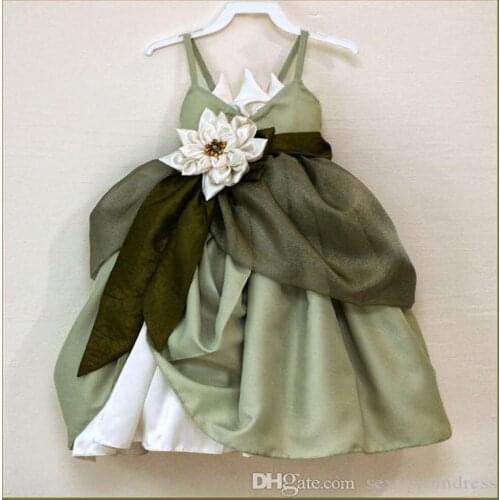 Army Green Spaghetti Flower Girl Dresses For Wedding 2017 Handmade Flower Ruffles Beaded Girls Pageant Gowns Custom Made Kids Fo