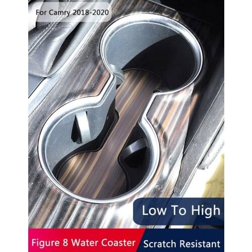 QHCP 1PCS Car Water Cup Bottle Holder Anti-Slip Pad Mat Stainless Steel Gold Wood Grain For Toyota Camry 2018-2020 Accessories