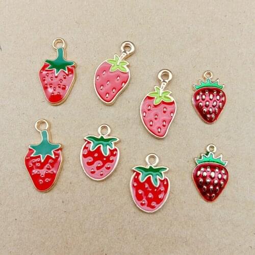 Free Shipping 10pcs/Lot Fruit Strawberry Shape jewelry Charms Gold tone Plated Enamel Alloy Metal Bracelet Necklace Pendants