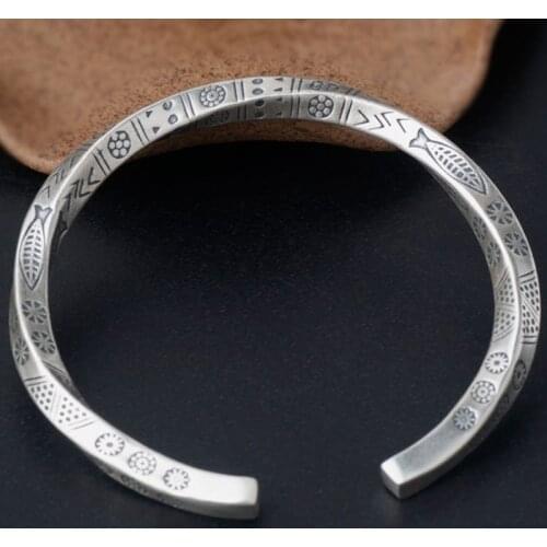 Real Solid 925 Sterling Silver Fish Cuff Bangles For Women And Men Vintage Twisted Type Armband Man Bangle Fashion Jewelry Gifts