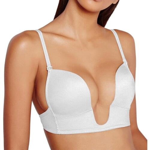 New white Push up Bra plunge women underwear Sexy lingerie silicone transparent Simple Strap 70 75 80 85 90 95 A B C D E Size