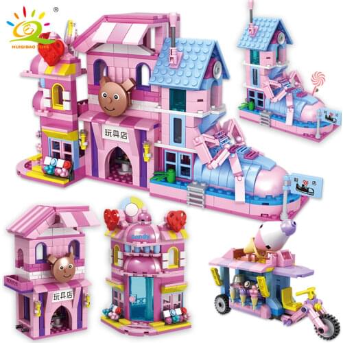 HUIQIBAO 678pcs 4in1 Food Car Toy Store Stree View Building Blocks set Friends For Girls city Bricks toys