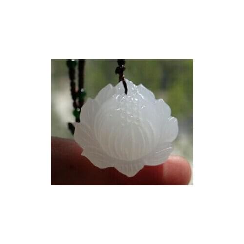China Hand-carved Lotus 100% Natural Grade A White Gems Necklace Pendant