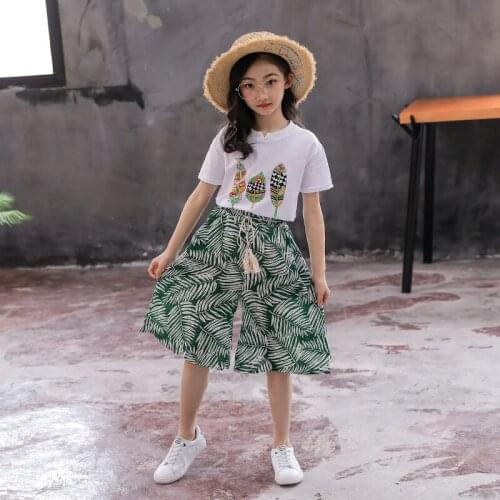 Kids Sets Summer New Baby Childrens Clothes Suit Girls' Short Sleeve+short Pant Suit Big Girls Capris Sets 4 6 8 11 12 Ages