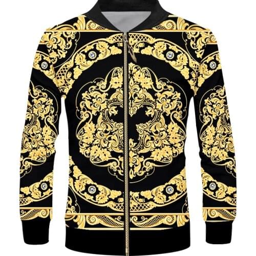IFPD EU/US Size Baroque Court Style Zipper Jackets Mens 3d Print Crown Golden Flower Luxury Coat Men Women Plus Size 7XL