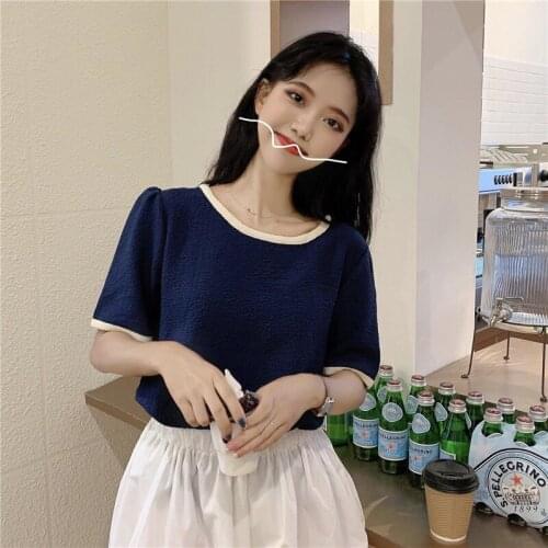 T-shirt Summer New Round Neck Short-sleeved Stitching Net Red T-shirt Bottoming Shirt College Students Age-reducing Loose Top
