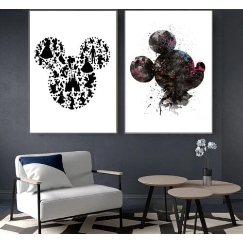 Cartoon Mickey & Minnie Head Portrait Canvas Painting Disney Abstract Graffiti Art Posters Wall Art for Living Room Decor Cuadro